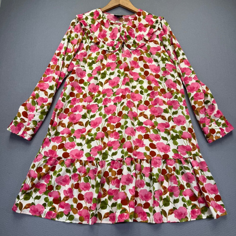 Who‎ What Wear Pink Floral Peter Pan Collar Ruffle Mini Dress Womens Large L